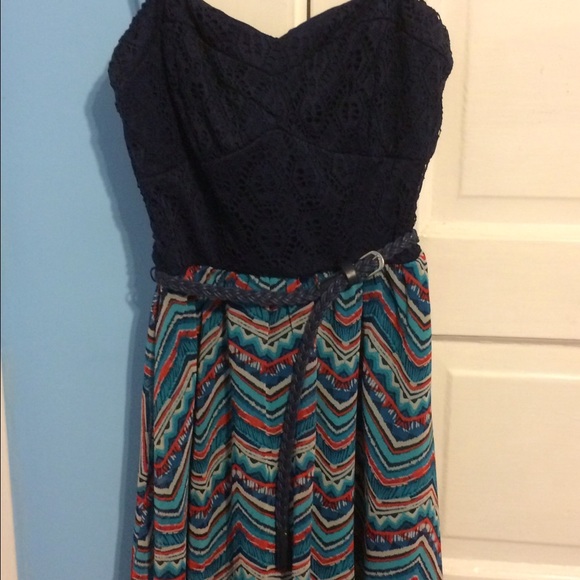 Navy and Pattern Junior Dress - Picture 1 of 2