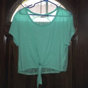 Blue Crop Top with Lace Back