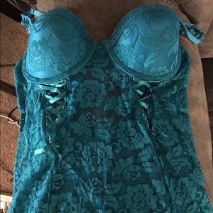 Teal lace lingerie