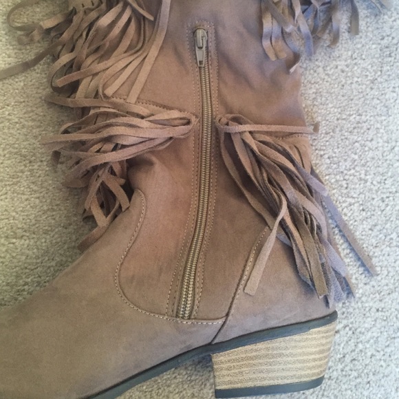 Taupe Layered Fringe Boots - Picture 2 of 2