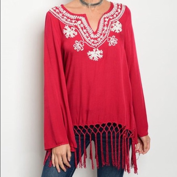 XXRed Tassel Fringe Embroidered top sm med LG