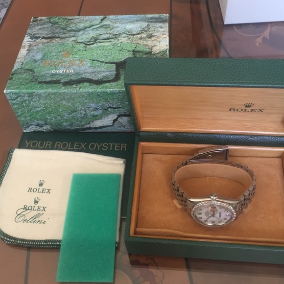 Rolex watch diamond 18k white gold diamond bezel