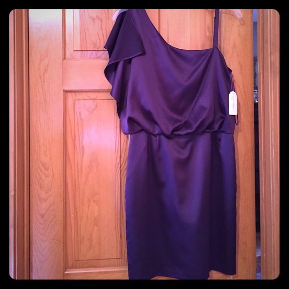 Purple one shoulder satin dress