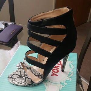 Black and White Strappy Heels