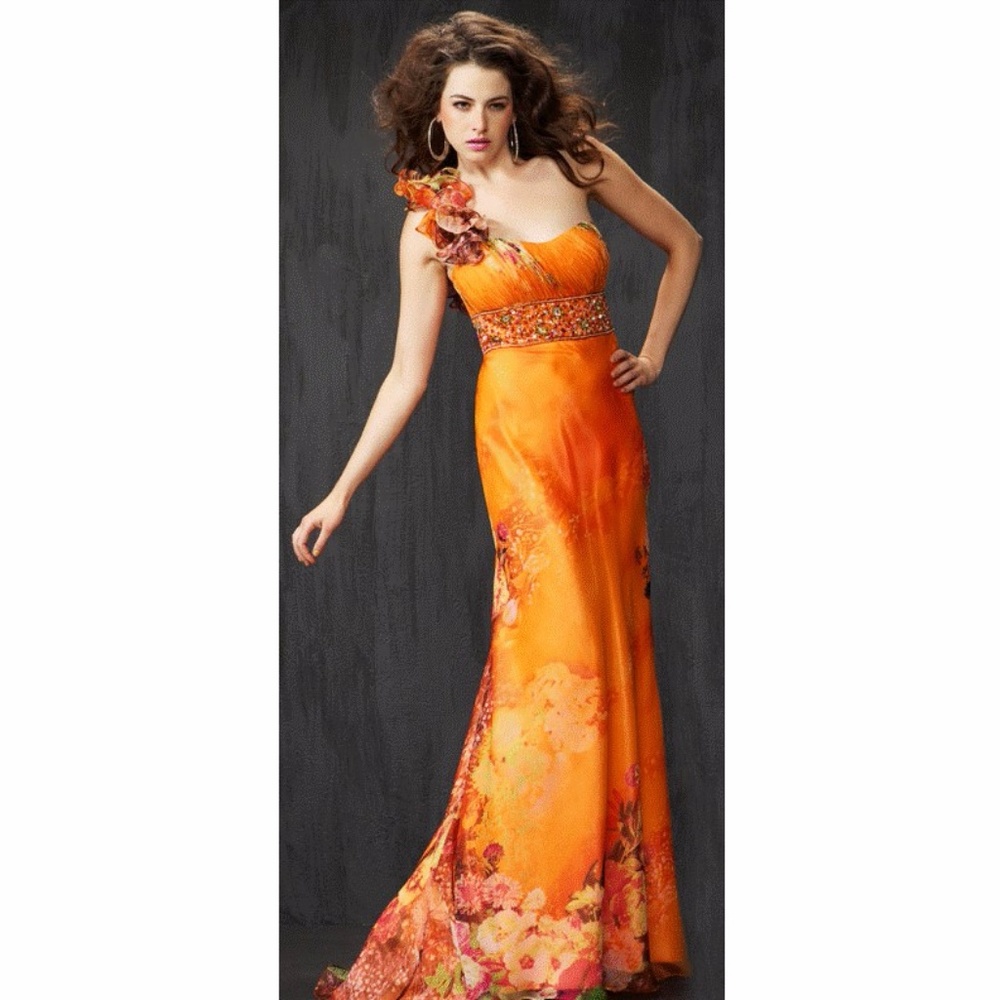 Asymmetrical Floral Print Gown by Cassandra Stone