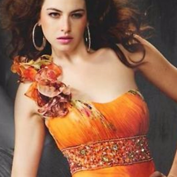 Asymmetrical Floral Print Gown by Cassandra Stone - Picture 7 of 8