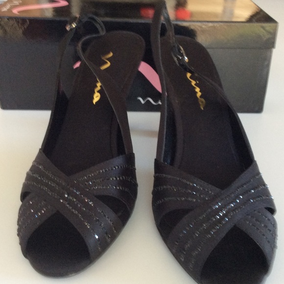 Black luster satin evening shoes size8.5