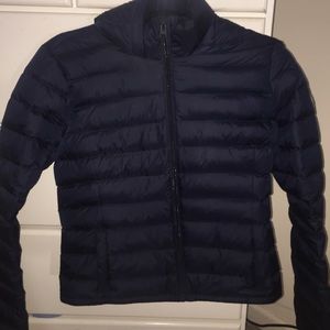 navy blue puffer winter jacket from a&f