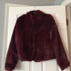 Burgundy Faux fur jacket. Will fit M or L