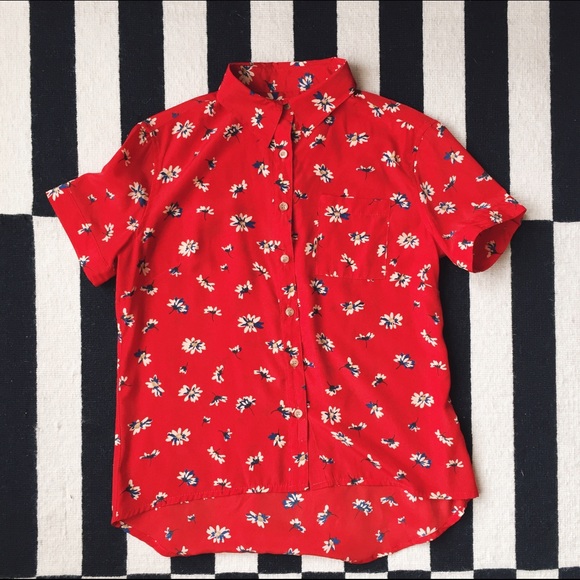 Bridge and burn red floral blouse