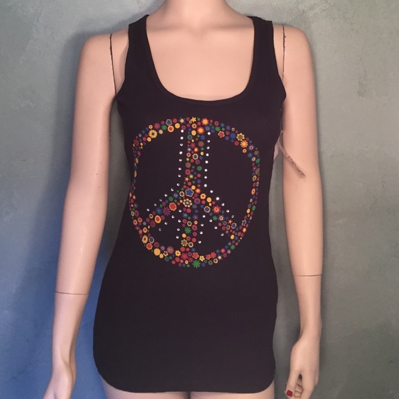 RXB Tops - Peace sign rhinestone tank top