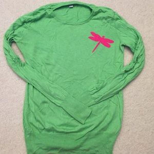 Lime green light sweater with dragonfly detail