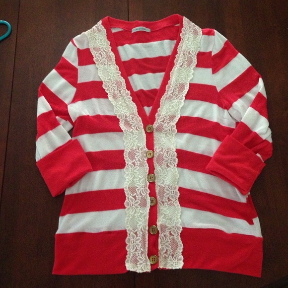 Pleione Button Down Striped Cardigan Sweater