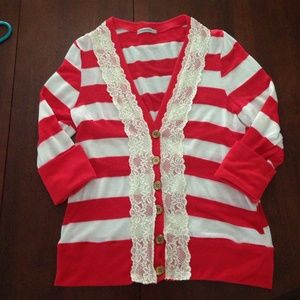 Pleione Button Down Striped Cardigan Sweater