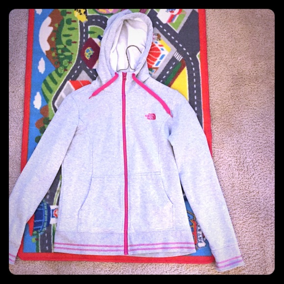 Medium North Face grey and pink zip up Hoodie