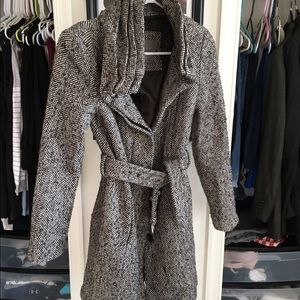 Zara basic herringbone cowl neck coat