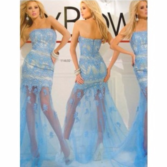 Sheer Skirt Lace Embellished Gown by Tony Bowls - Picture 1 of 7