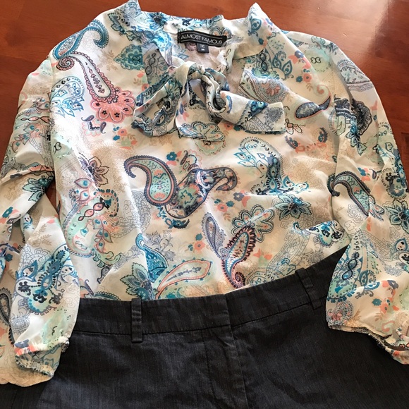 Paisley print, pussy bow top