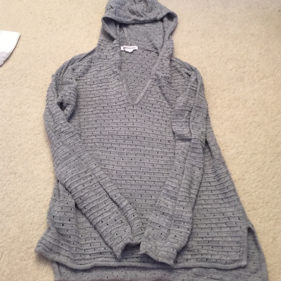 BCBG hooded sweater with eyelet holes and v neck