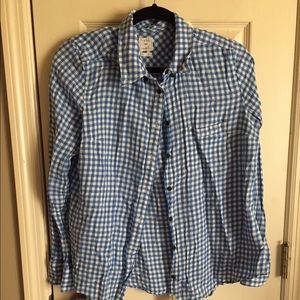 Blue and White Plaid Boyfriend Blouse.