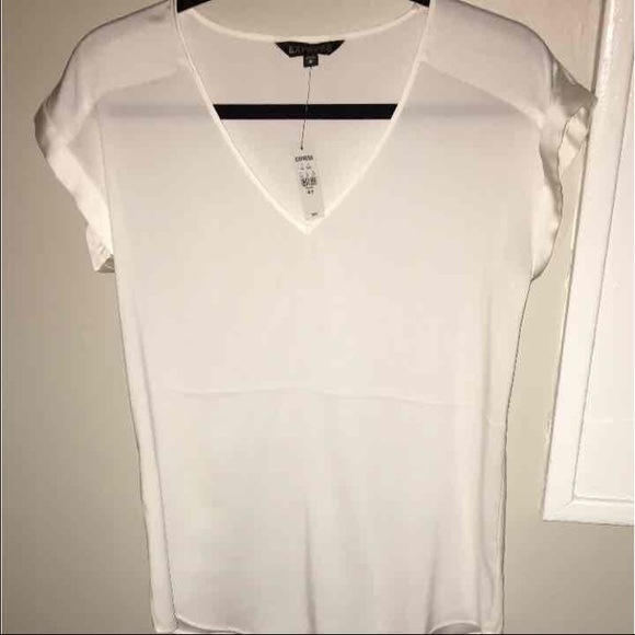 Express silky V-neck short sleeve rolled blouse