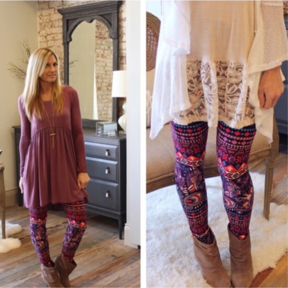 PAISLEY-FEATHER PRINT FALL LEGGINGS GIFTED - Picture 2 of 2