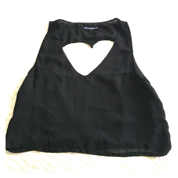 Black polyester/cotton heart cut out back crop top