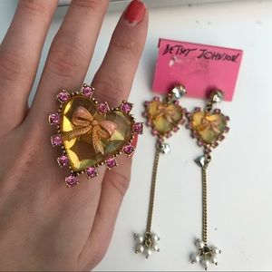 Betsey Johnson Heart shaped ring and earrings