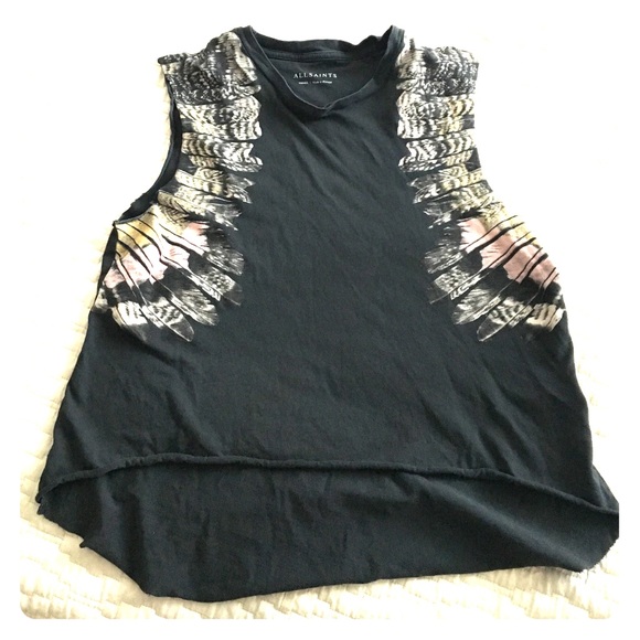 All Saints feather design crop top dark gray/black