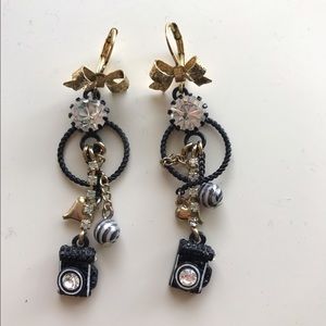 Betsey Johnson black and gold charm earrings