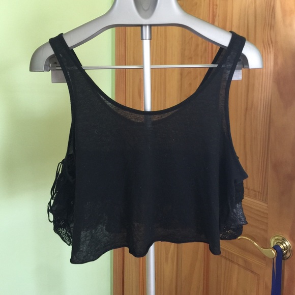 Free People Black M Crop Top with Ruffles on Back - Picture 3 of 4