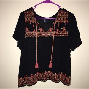 Bohemian Embroidered Top Lace up