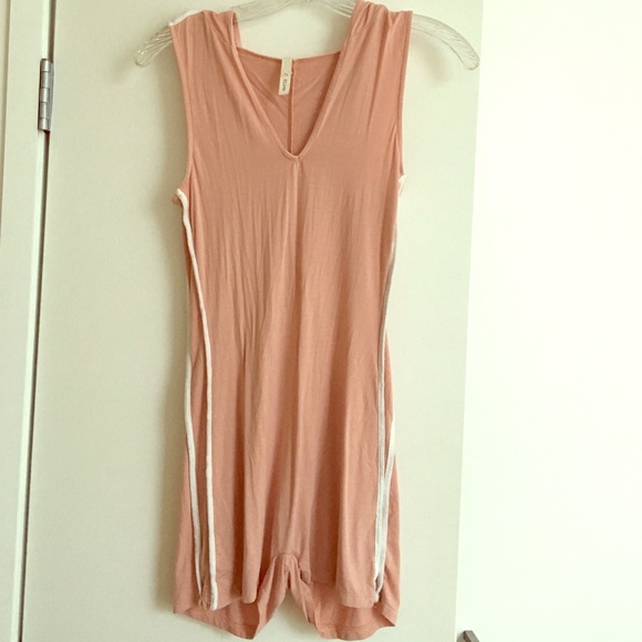 Pale pink shorts bodysuit with hoodie