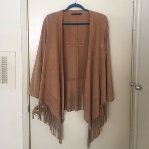 Zara faux suede waterfall fringed jacket