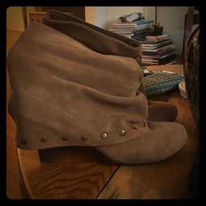 Vintage Tan Suede Boots with Brushed Brass Studs