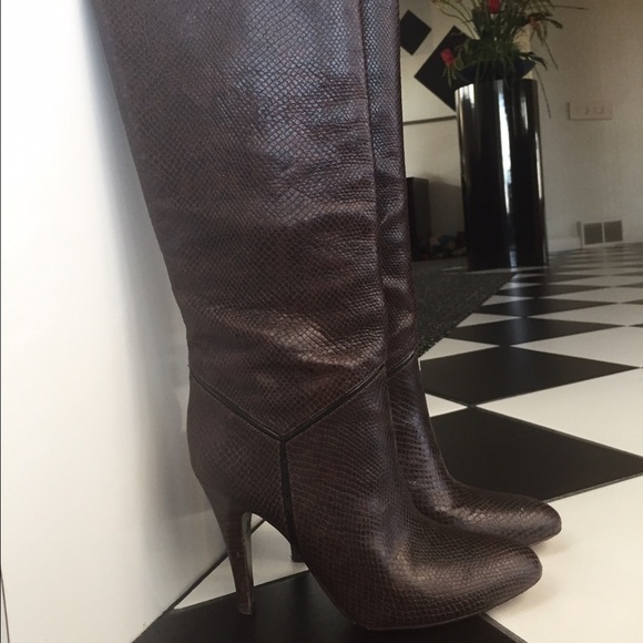 BCBG Maxazria knee-high leather snakeskin boots