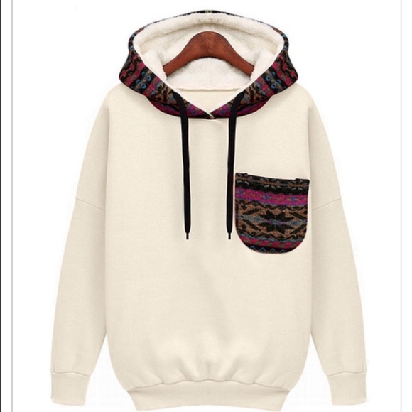 White patterned hoodie sweatshirt