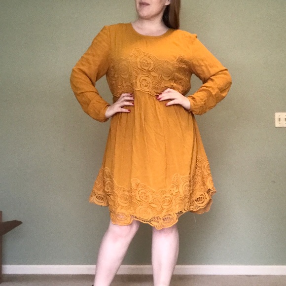Yellow lace detail Anthropologie dress
