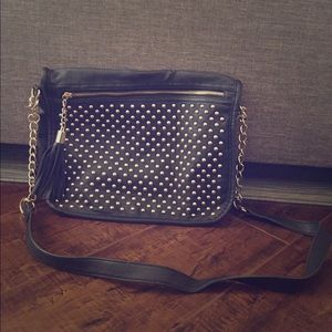 Forever 21 black and gold studded cross body purse