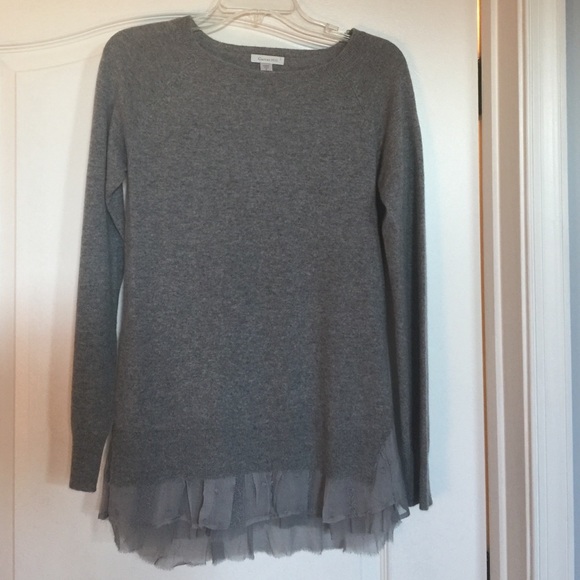 Gray Cashmere Sweater with Chiffon Hem
