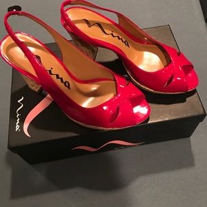 Red Hot cork heel sandals