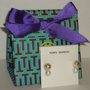 Authentic Tory Burch double pearl earrings