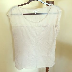 Two-Toned Cream Cap-Sleeve Lucky Brand Top