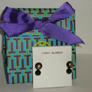 Authentic Tory Burch double pearl earrings black