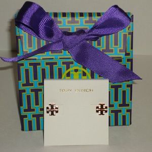 Authentic Tory Burch T stud earrings Rose