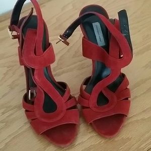 Red suede sandal heels