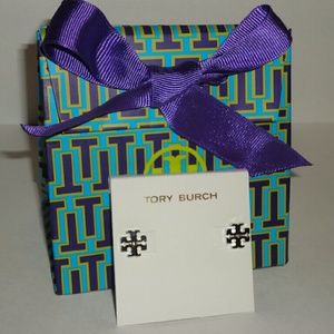 Authentic Tory Burch T stud earrings Silver