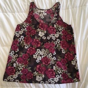 Brown and pink flowered tank top