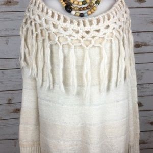 New Free People fringed off shoulder tunic sweater