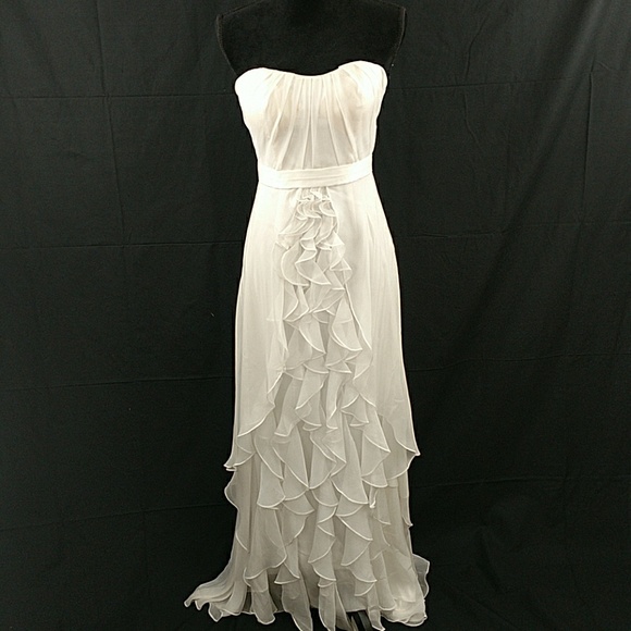 Strapless Ruffle Chiffon Gown by Dalia MacPhee - Picture 1 of 6